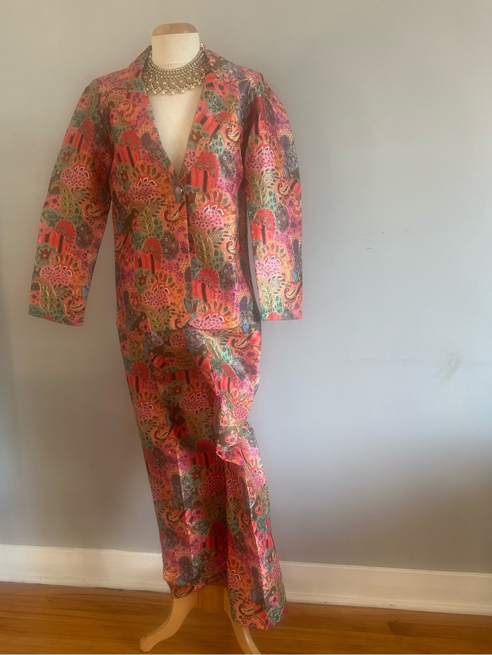 Vibrant Floral Satin Jacket and Pant suit